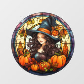 秋かわいらしの魔女ステンドグラス ウィンドウサイン (シート)