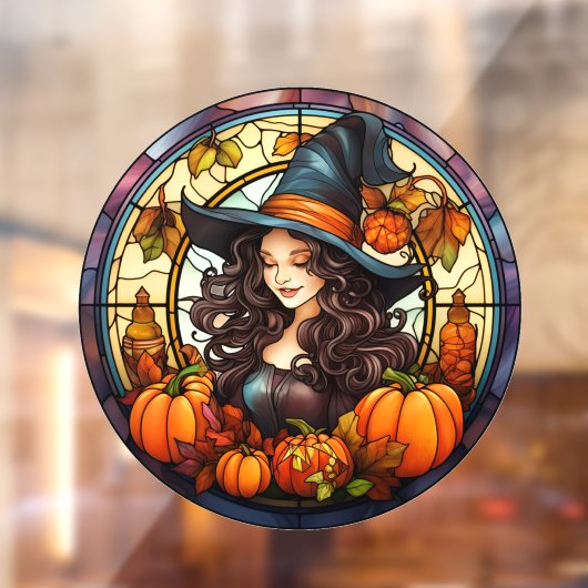 秋かわいらしの魔女ステンドグラス ウィンドウサイン (シート2)