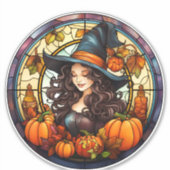 秋かわいらしの魔女ステンドグラス シール (正面)