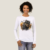 秋かわいらしをテーマにしたカボチャ入り黒猫 トライブレンドＴシャツ (正面全体)