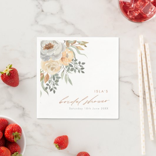 秋かわいらしタン&グレーフローラブライダルシャワー スタンダードカクテルナプキン (インサイチュ)