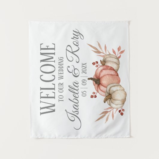 秋かわいらしパンプキンズブケ結婚ーズ タペストリー (正面)