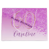 秋かわいらしピンクグリッター60誕生日 ラージペーパーバッグ (正面)