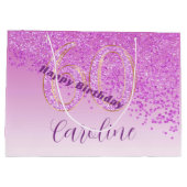 秋かわいらしピンクグリッター60誕生日 ラージペーパーバッグ (裏面)