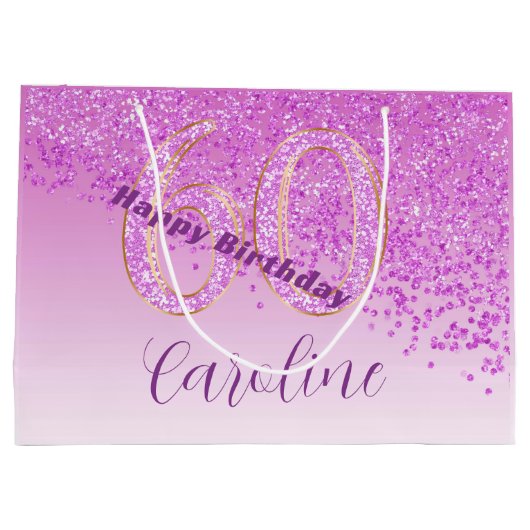 秋かわいらしピンクグリッター60誕生日 ラージペーパーバッグ (裏面)