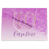 秋かわいらしピンクグリッター70誕生日 ラージペーパーバッグ (正面)