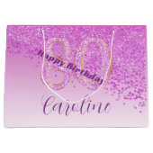 秋かわいらしピンクグリッター80誕生日 ラージペーパーバッグ (正面)