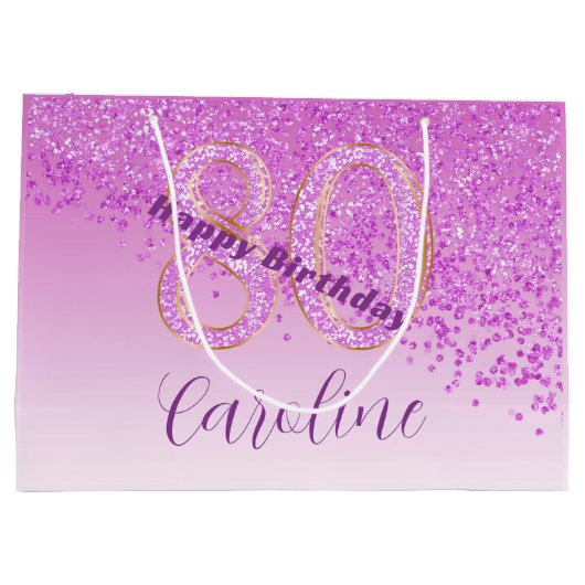 秋かわいらしピンクグリッター80誕生日 ラージペーパーバッグ (裏面)