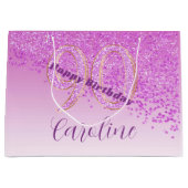 秋かわいらしピンクグリッター90誕生日 ラージペーパーバッグ (正面)