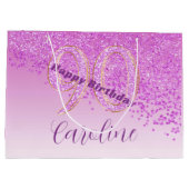 秋かわいらしピンクグリッター90誕生日 ラージペーパーバッグ (裏面)