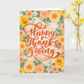 秋かわいらしフラワーハッピーサンクスギビング カード (黄色い花)