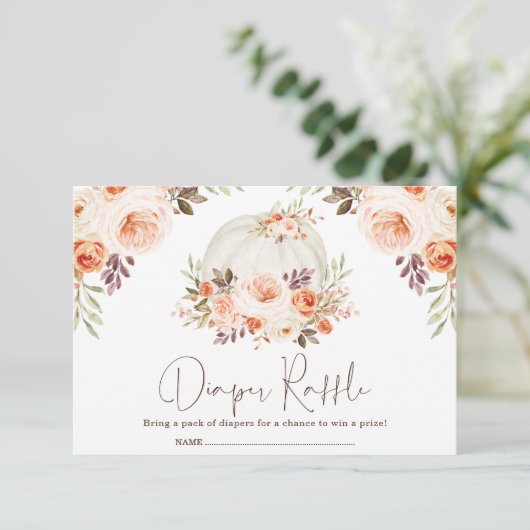 秋かわいらしフラワーパンプキンベビーおむつラッフル エンクロージャーカード (スタンド正面)