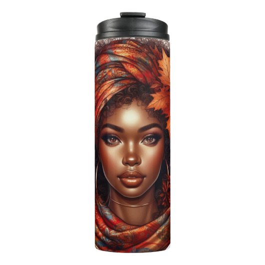 秋かわいらし秋をテーマにしたアフリカ系アメリカ人女性 タンブラー (正面)