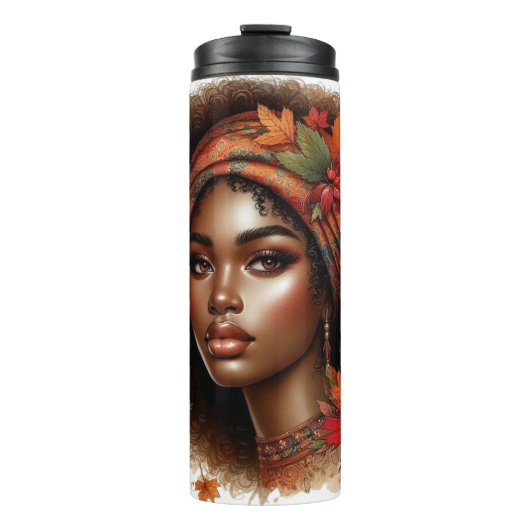 秋かわいらし秋をテーマにしたアフリカ系アメリカ人女性 タンブラー (正面)