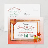 秋かわいらし紅葉結婚式日付の保存 案内ポストカード (正面/裏面)