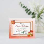 秋かわいらし紅葉結婚式日付の保存 案内ポストカード (スタンド正面)