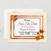 秋かわいらし紅葉結婚式日付の保存 案内ポストカード (正面/裏面)