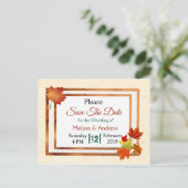 秋かわいらし紅葉結婚式日付の保存 案内ポストカード (スタンド正面)