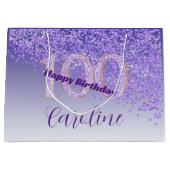 秋かわいらし紫グリッター100誕生日 ラージペーパーバッグ (正面)