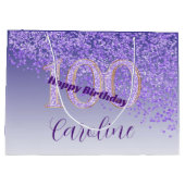 秋かわいらし紫グリッター100誕生日 ラージペーパーバッグ (裏面)