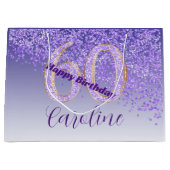 秋かわいらし紫グリッター60誕生日 ラージペーパーバッグ (正面)