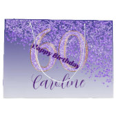 秋かわいらし紫グリッター60誕生日 ラージペーパーバッグ (裏面)