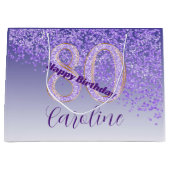 秋かわいらし紫グリッター80誕生日 ラージペーパーバッグ (正面)