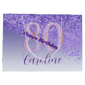 秋かわいらし紫グリッター80誕生日 ラージペーパーバッグ (裏面)