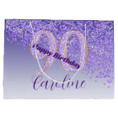 秋かわいらし紫グリッター90誕生日 ラージペーパーバッグ (裏面)