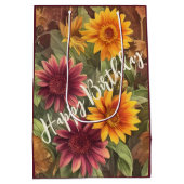 秋かわいらし花フローラ秋誕生日 ミディアムペーパーバッグ (裏面)