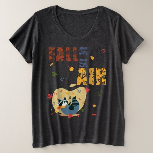 秋がやってきたアライグマ プラスサイズTシャツ (デザイン正面)