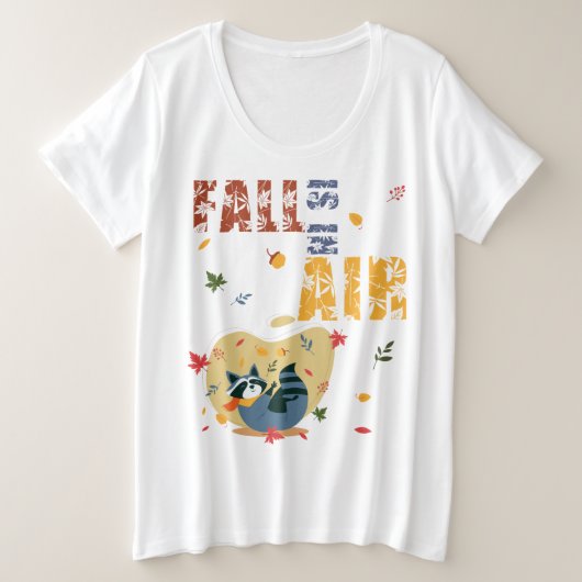 秋がやってくるアライグマ プラスサイズTシャツ (デザイン正面)