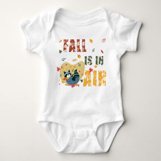 秋がアライグマをスイングして空中にある ベビーボディスーツ (正面)