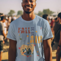 秋がアライグマをスイングして空中にある