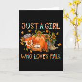 秋が大好きな感謝祭のポンプキンコージーガール カード (黄色い花)