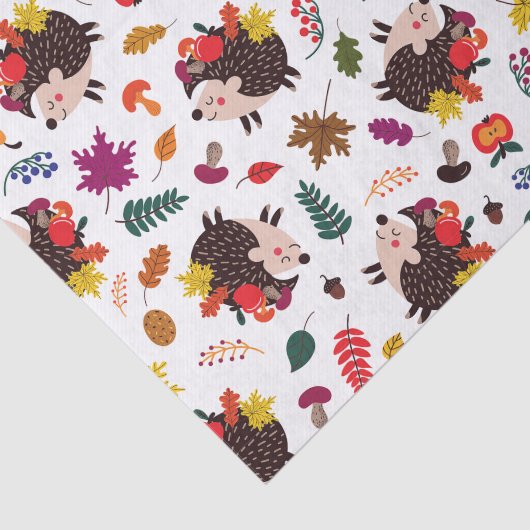 秋が目にする森のかわいいハリネズミと果物 薄葉紙 (詳細)