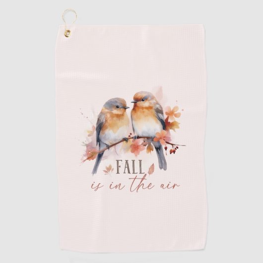 秋が空中に – かわいい鳥と紅葉 ゴルフタオル (正面)