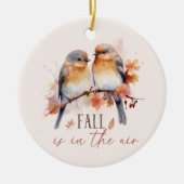 秋が空中に – かわいい鳥と紅葉 セラミックオーナメント (正面)