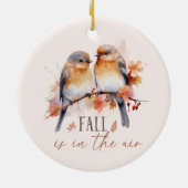 秋が空中に – かわいい鳥と紅葉 セラミックオーナメント (裏面)