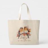 秋が空中に – かわいい鳥と紅葉 ラージトートバッグ (裏面)