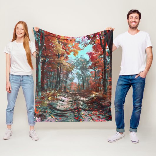 秋が赤いの森に離れ広がる フリースブランケット (インサイチュ)