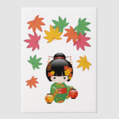 秋こけし人形緑の着物芸者ガールインサート ベラム紙招待状 (正面)