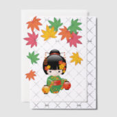 秋こけし人形緑の着物芸者ガールインサート ベラム紙招待状 (オフセット (招待状))