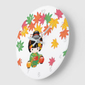 秋こけし人形 – 緑の着物芸者ガールラージ ラージ壁時計 (傾斜)