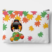 秋こけし人形 – 緑の着物芸者ガール アクセサリーポーチ (正面)