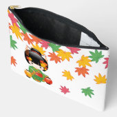 秋こけし人形 – 緑の着物芸者ガール アクセサリーポーチ (見開き)