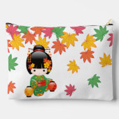 秋こけし人形 – 緑の着物芸者ガール アクセサリーポーチ (裏面)