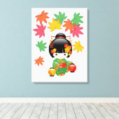 秋こけし人形 – 緑の着物芸者ガール キャンバスプリント (インサイチュ (ウッドフロア))