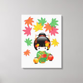 秋こけし人形 – 緑の着物芸者ガール キャンバスプリント (正面)
