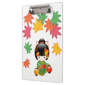 秋こけし人形 – 緑の着物芸者ガール クリップボード (左)